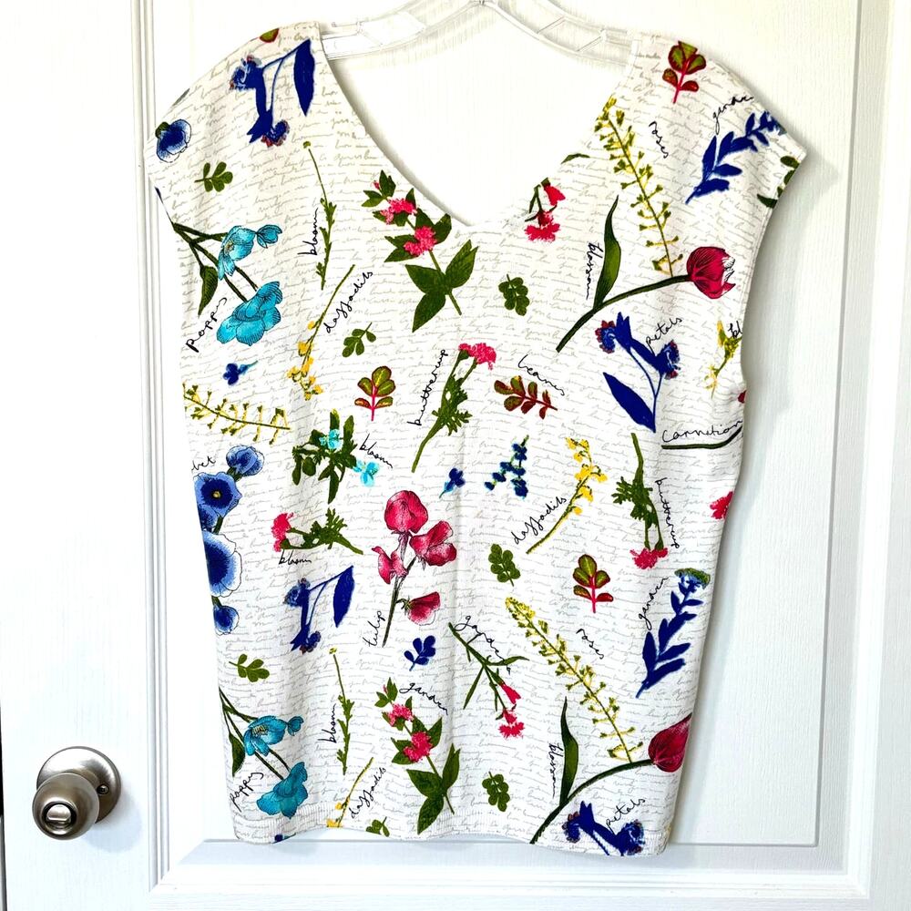 Talbots Wms Medium Floral Script Print Soft Knit … - image 2